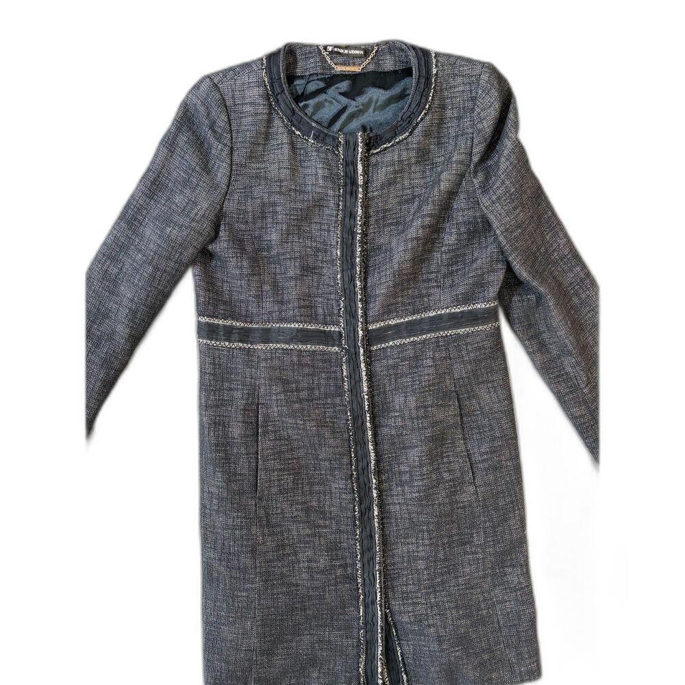 Elie Tahari Navy Blue Textured Tweed Classic Topper Coat Jacket Sz 10 Bergdorf